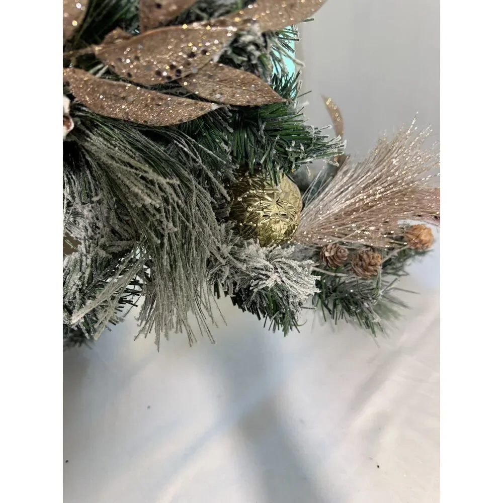 Christmas Garland with Pinecones & Blush Gold Ornaments Unlit Mantel Stair Decor
